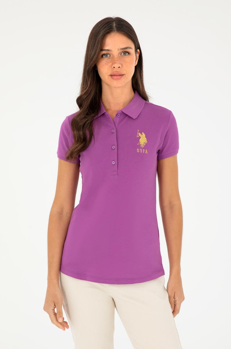 Kadın Mor Basic Polo Yaka Tişört