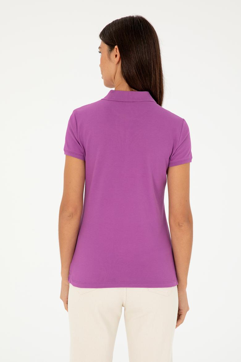 Kadın Mor Basic Polo Yaka Tişört - 50280071242