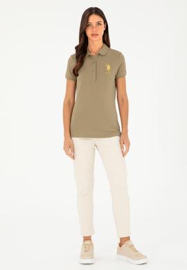 Kadın Haki Basic Polo Yaka Tişört - 50280071226