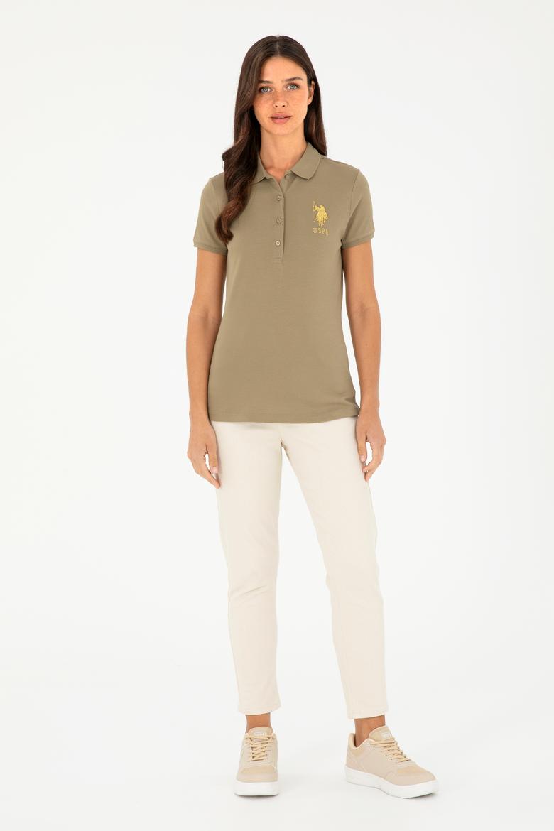 Kadın Haki Basic Polo Yaka Tişört - 50280071226