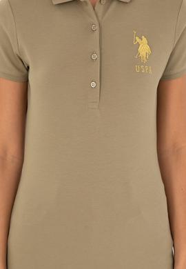 Kadın Haki Basic Polo Yaka Tişört - 50280071226