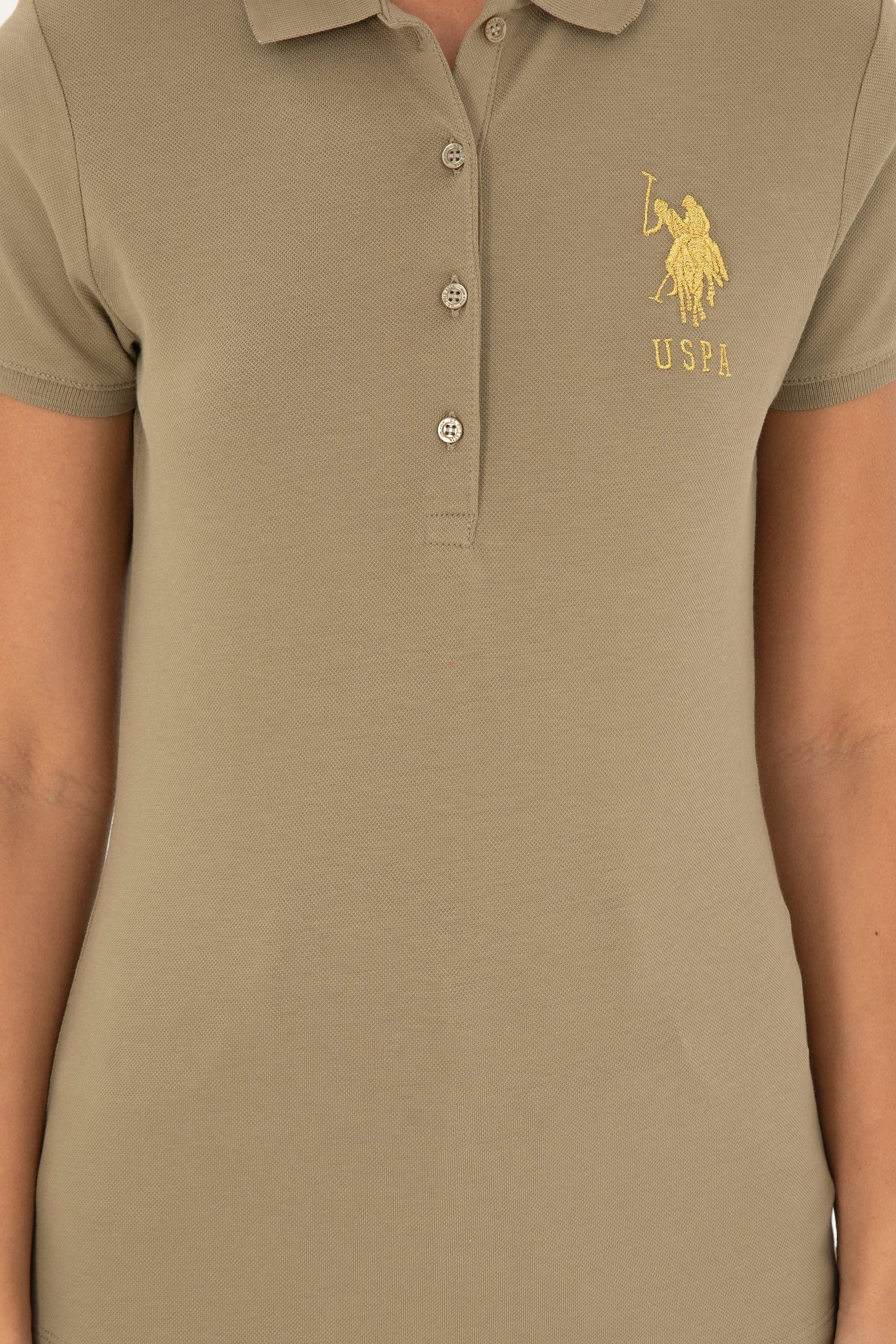 Kadın Haki Basic Polo Yaka Tişört - Image 6