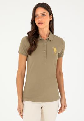 Kadın Haki Basic Polo Yaka Tişört - 50280071226