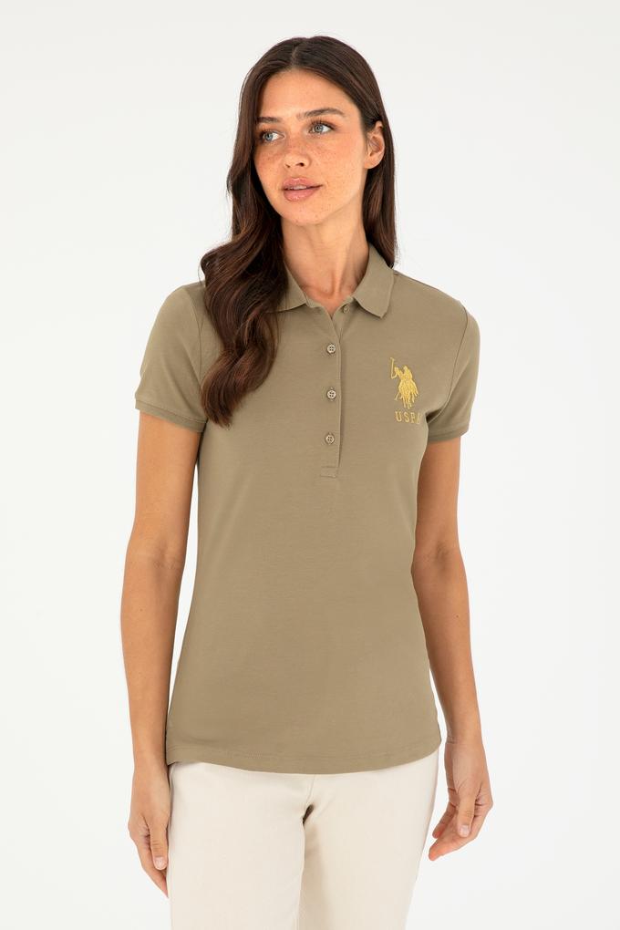 Kadın Haki Basic Polo Yaka Tişört