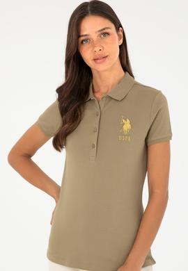 Kadın Haki Basic Polo Yaka Tişört - 50280071226