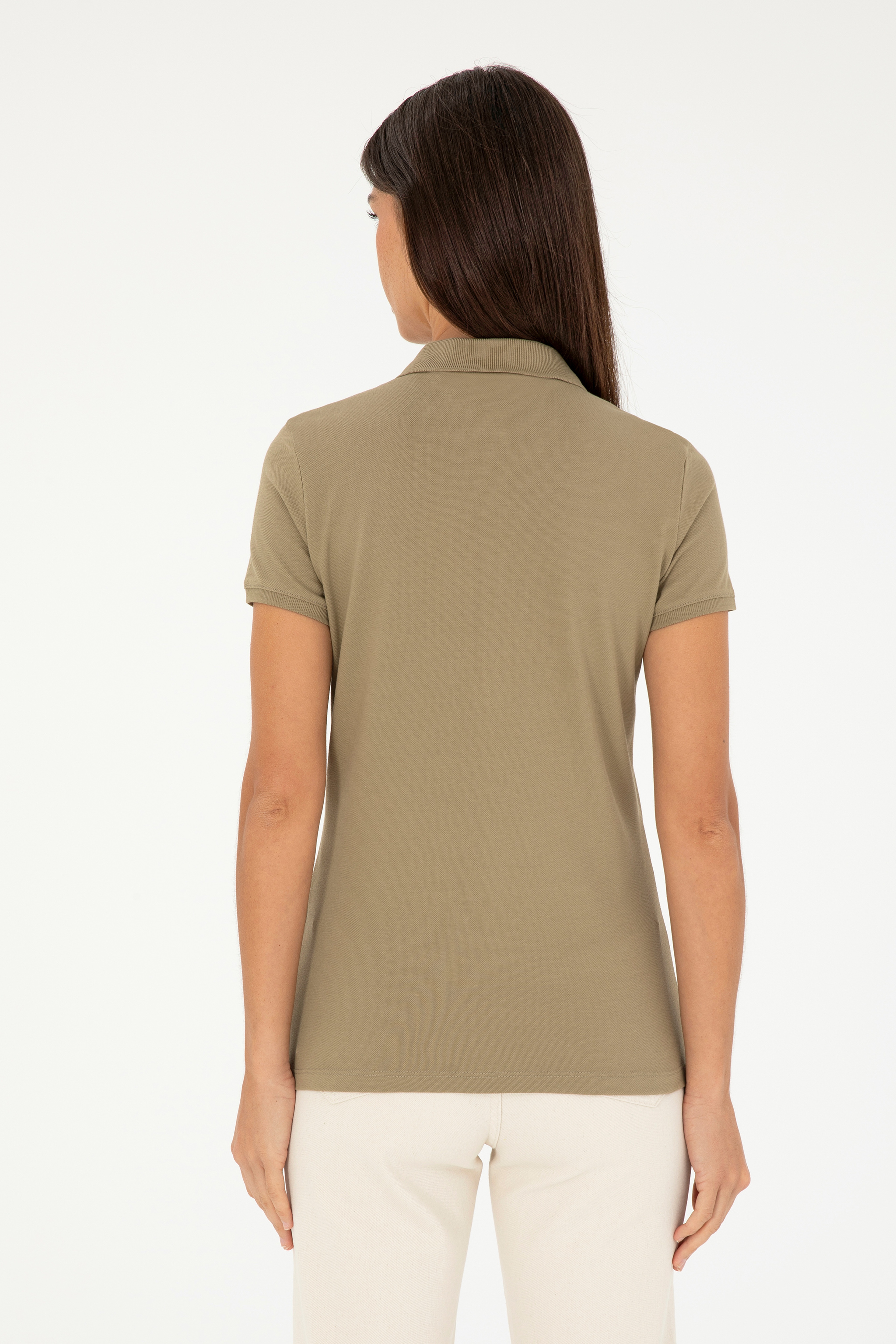 Kadın Haki Basic Polo Yaka Tişört