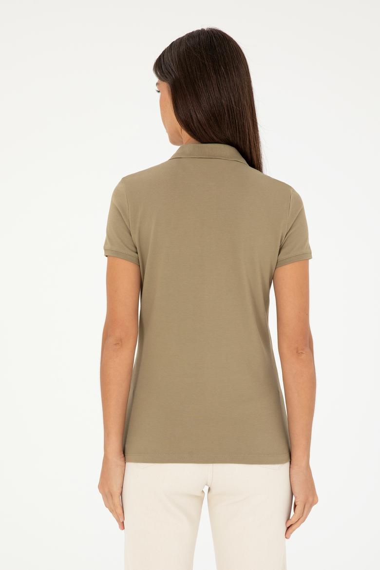 Kadın Haki Basic Polo Yaka Tişört - 50280071226