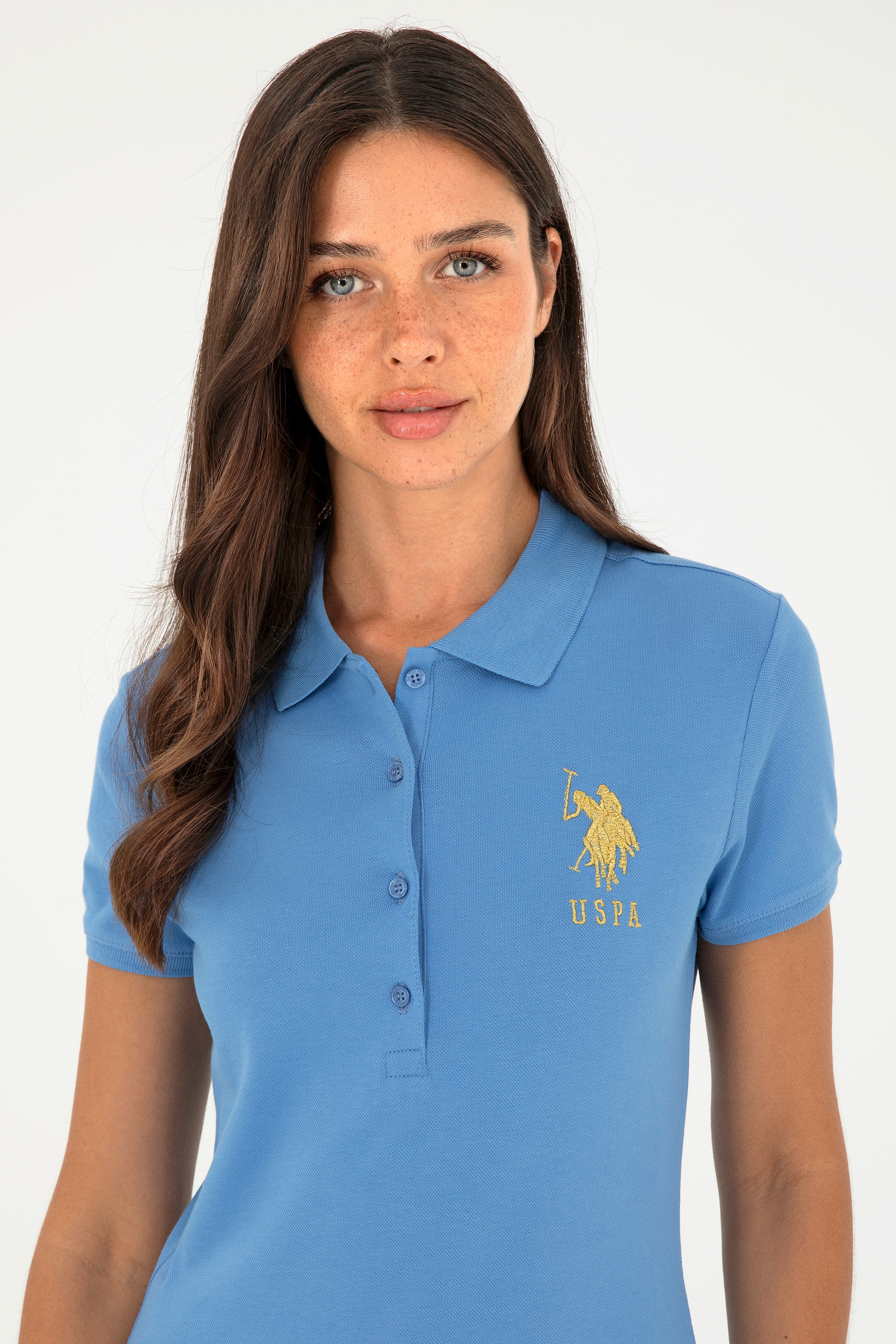 Kadın Koyu Mavi Basic Polo Yaka Tişört - Image 2