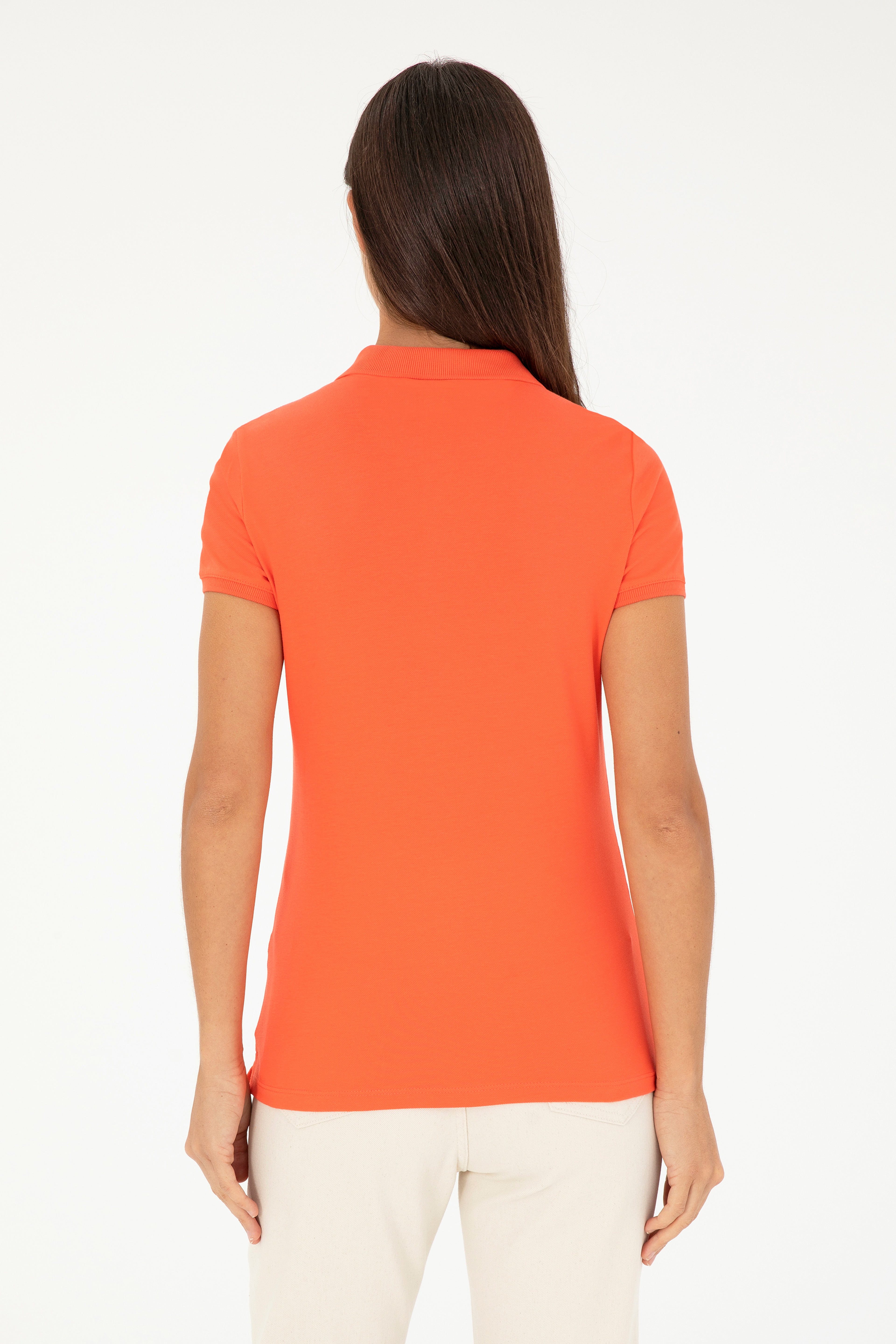 Kadın Nar Çiçeği Basic Polo Yaka Tişört - Image 5