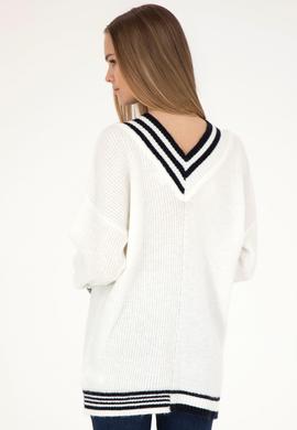 Kadın Krem V Yaka Kazak - 50269504013