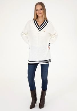 Kadın Krem V Yaka Kazak - 50269504013