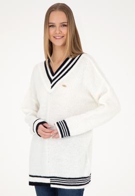 Kadın Krem V Yaka Kazak - 50269504013