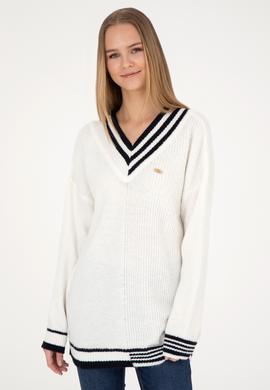 Kadın Krem V Yaka Kazak - 50269504013