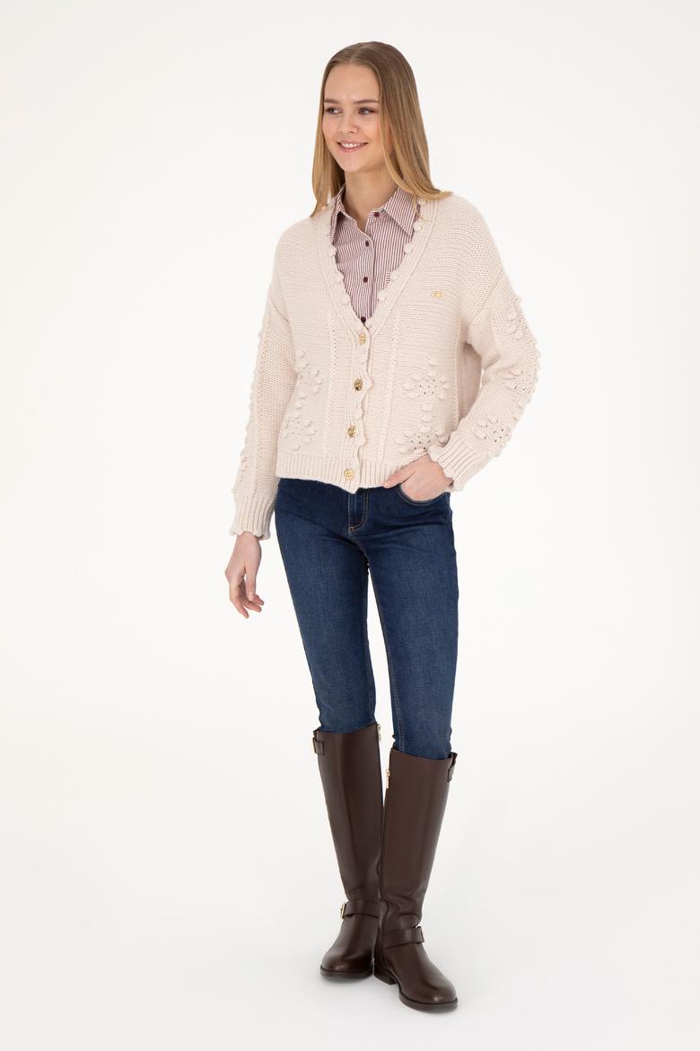 Kadın Krem Triko Hırka - 50270457008