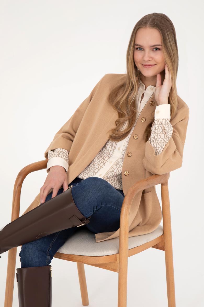 Kadın Kum Melanj Triko Hırka - 50277381007