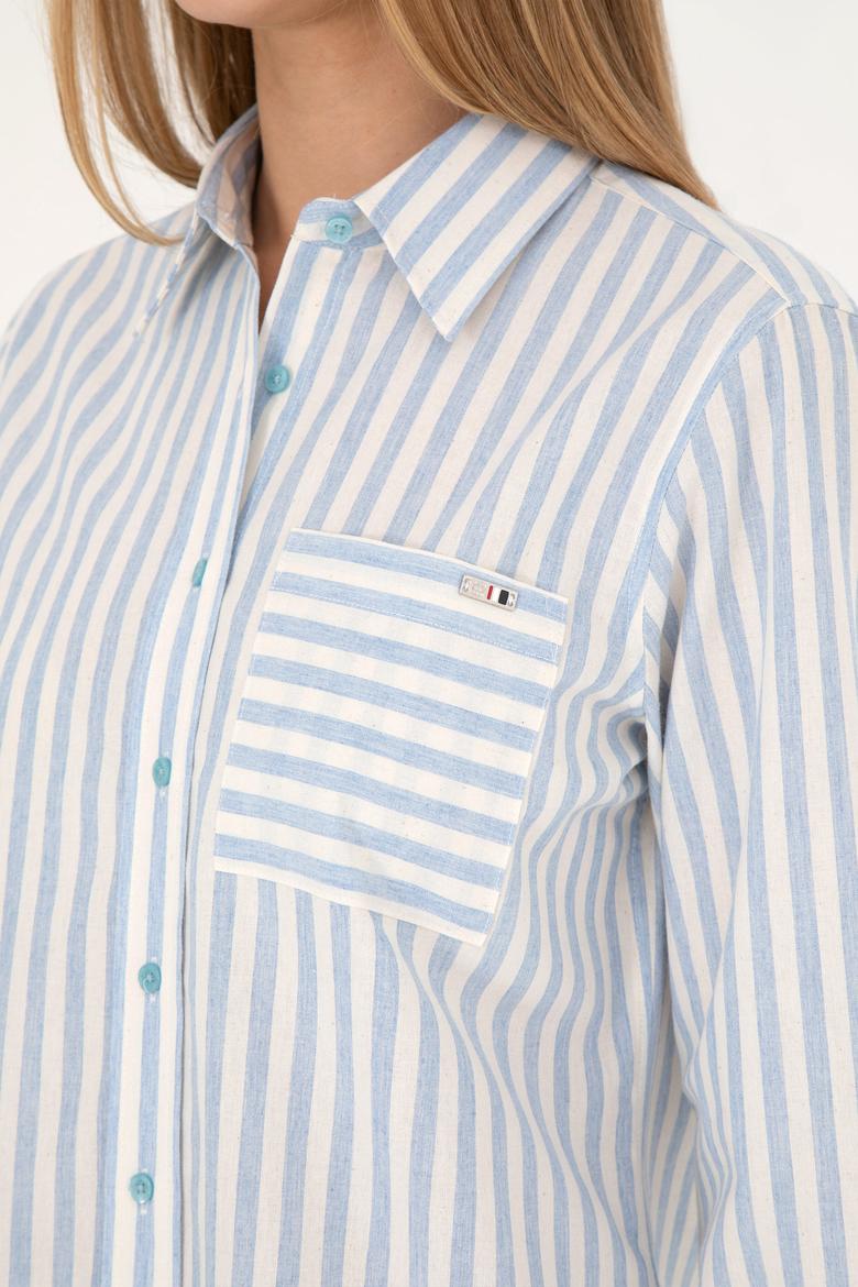 Kadın Mavi Uzun Kollu Gömlek - 50254660027