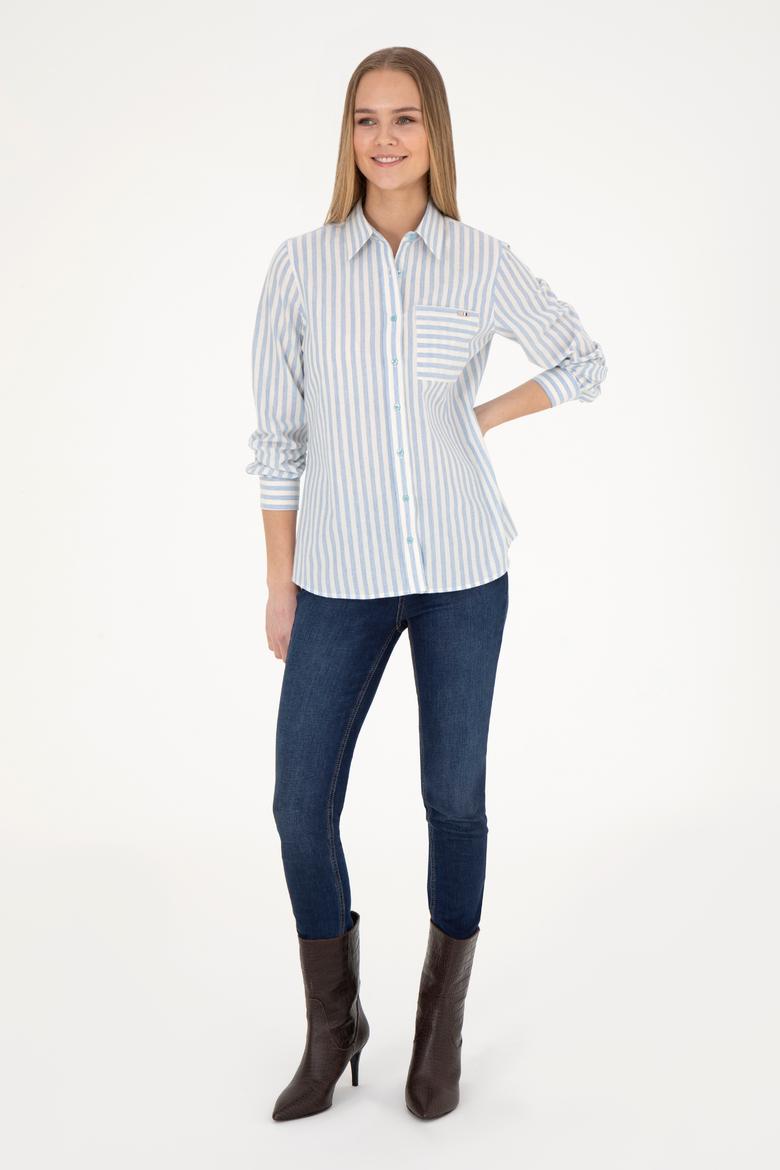 Kadın Mavi Uzun Kollu Gömlek - 50254660027