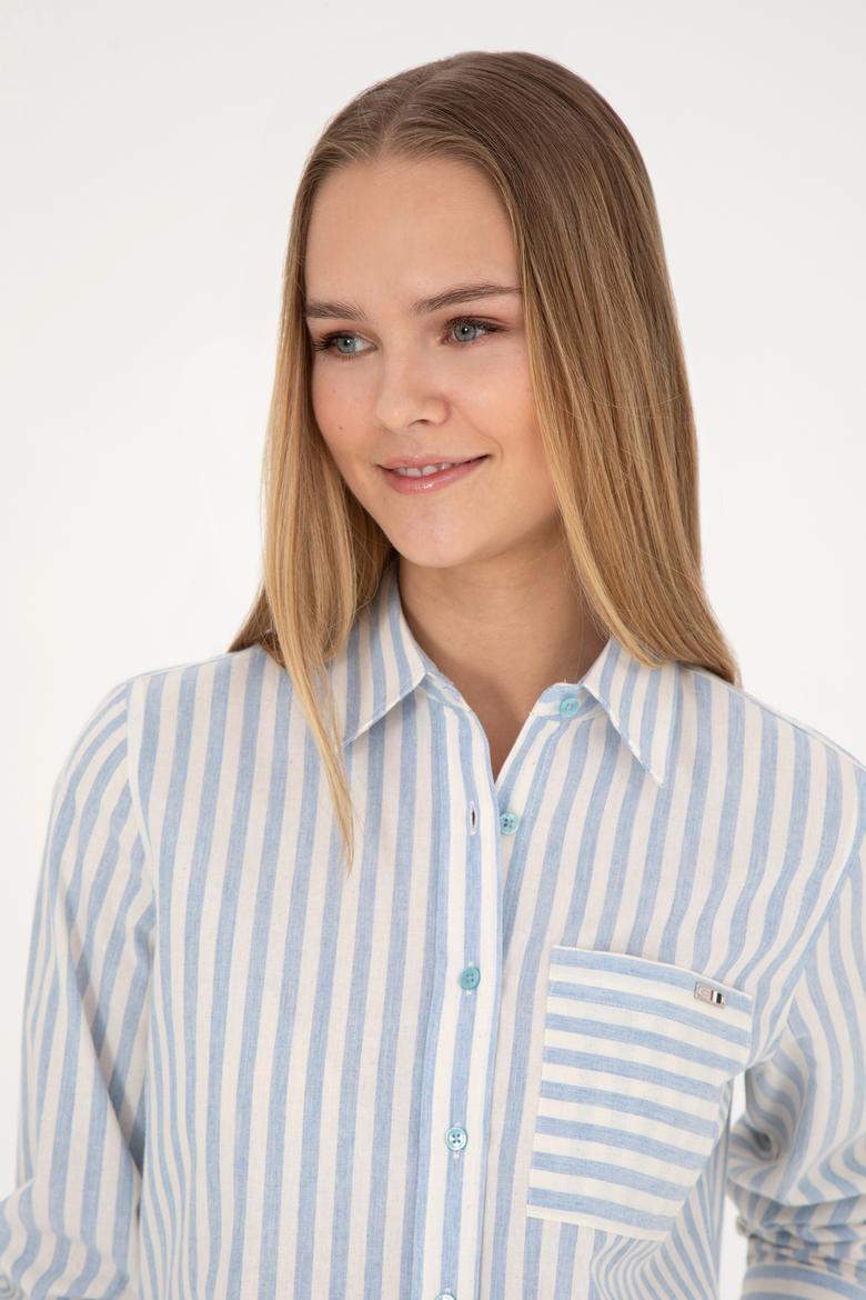 Kadın Mavi Uzun Kollu Gömlek - 50254660027