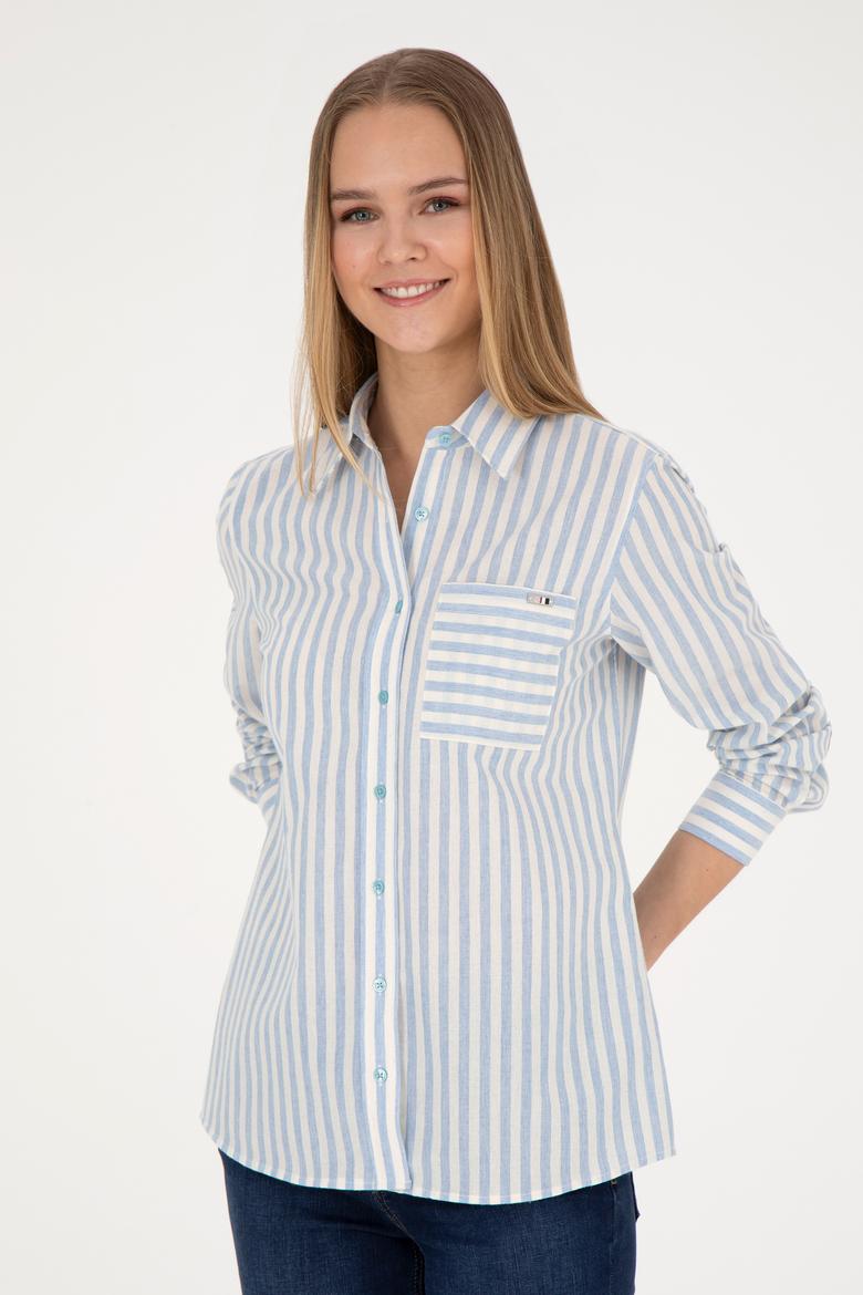 Kadın Mavi Uzun Kollu Gömlek - 50254660027