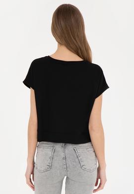 Kadın Siyah Bisiklet Yaka Tişört - 50282734037