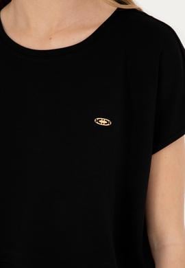 Kadın Siyah Bisiklet Yaka Tişört - 50282734037