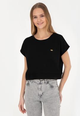 Kadın Siyah Bisiklet Yaka Tişört - 50282734037