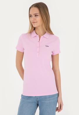 Kadın Pembe Basic Polo Yaka Tişört - 50285846024