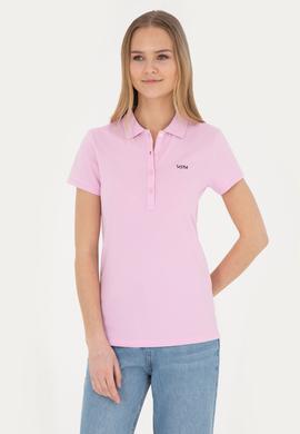 Kadın Pembe Basic Polo Yaka Tişört - 50285846024