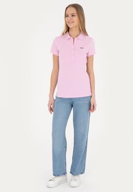 Kadın Pembe Basic Polo Yaka Tişört - 50285846024