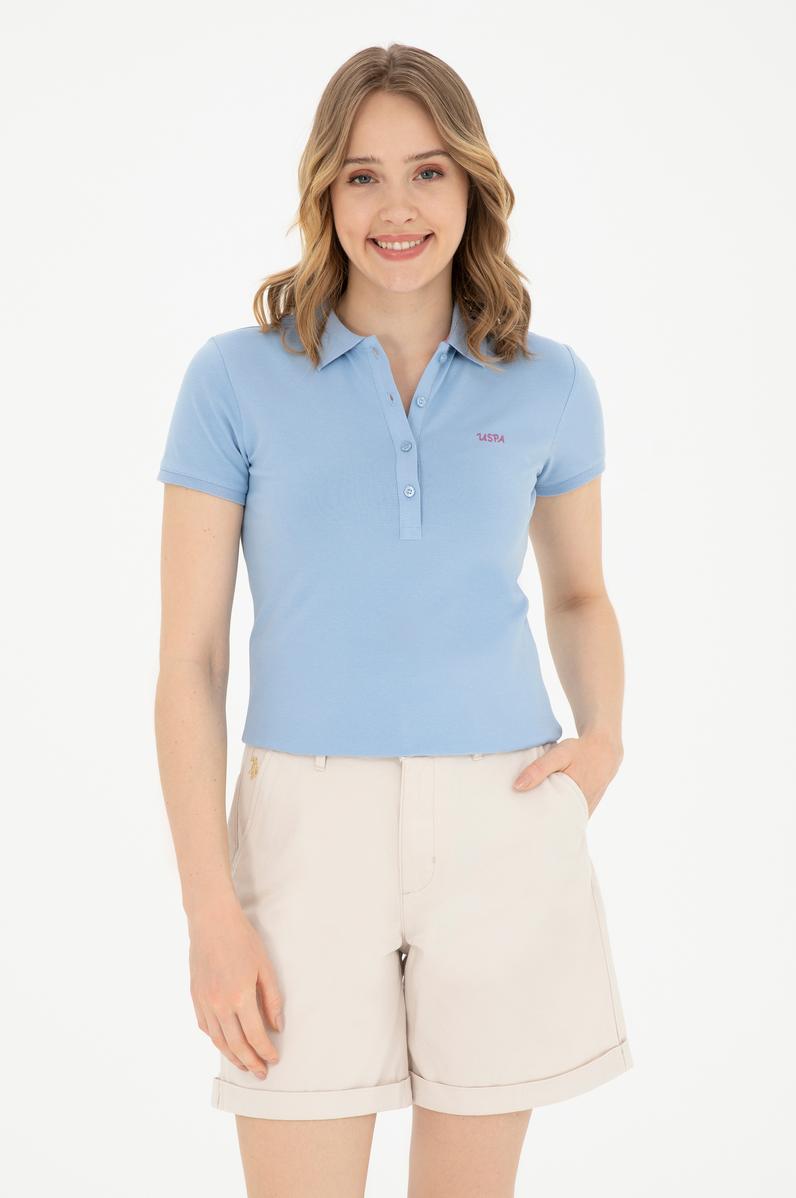 Kadın Açık Mavi Basic Polo Yaka Tişört