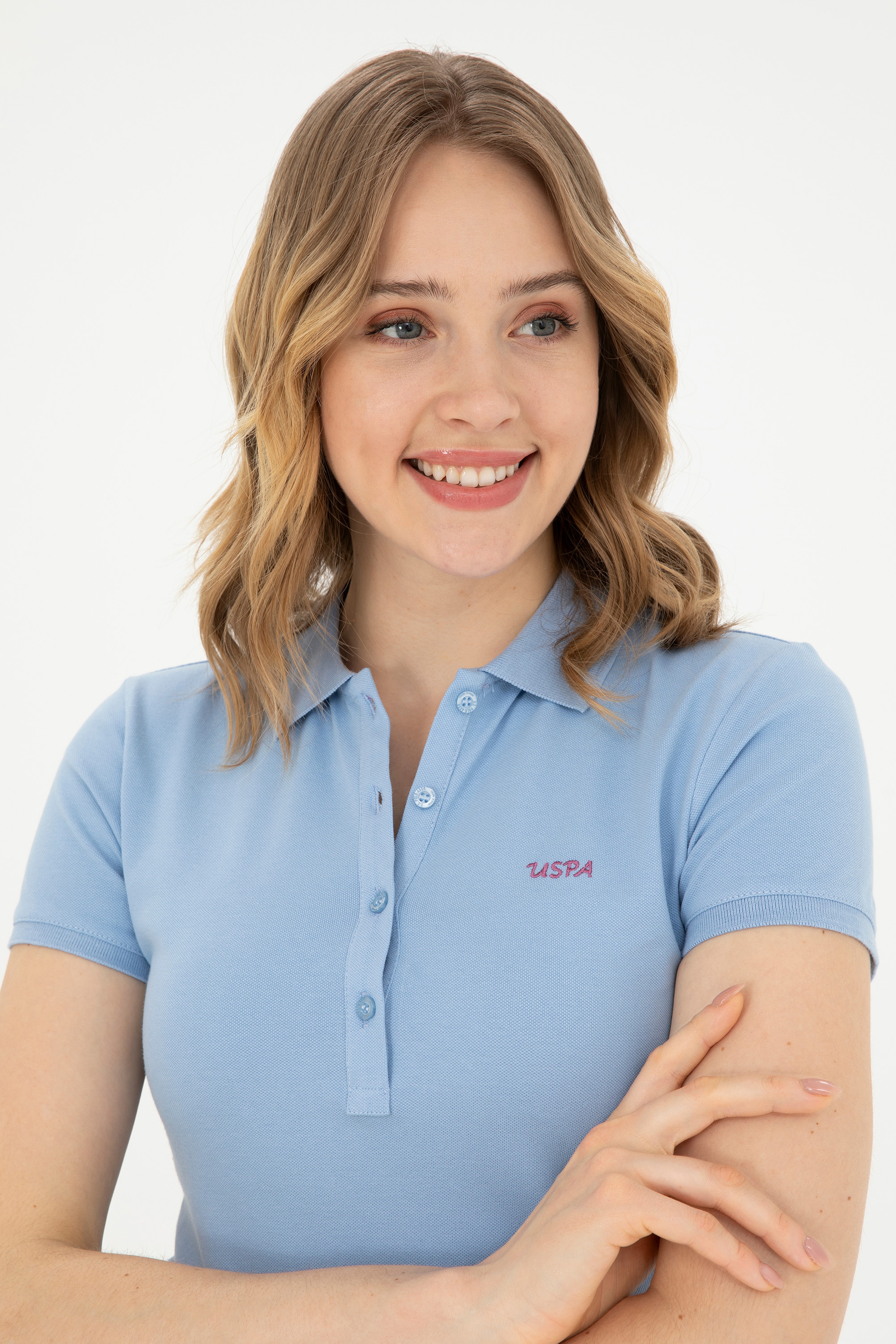 Kadın Açık Mavi Basic Polo Yaka Tişört - Image 2