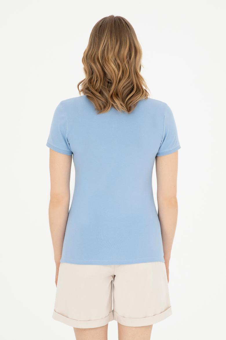 Kadın Açık Mavi Basic Polo Yaka Tişört - 50285846097