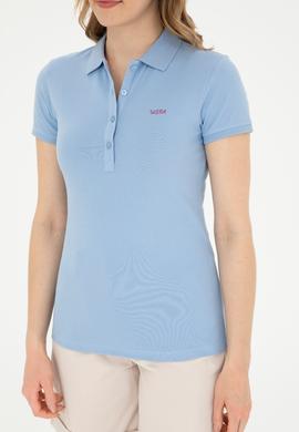 Kadın Açık Mavi Basic Polo Yaka Tişört - 50285846097