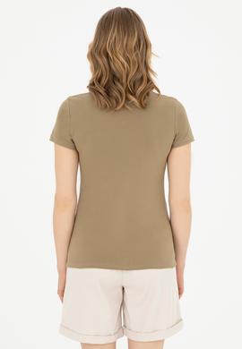 Kadın Haki Basic Polo Yaka Tişört - 50285846169