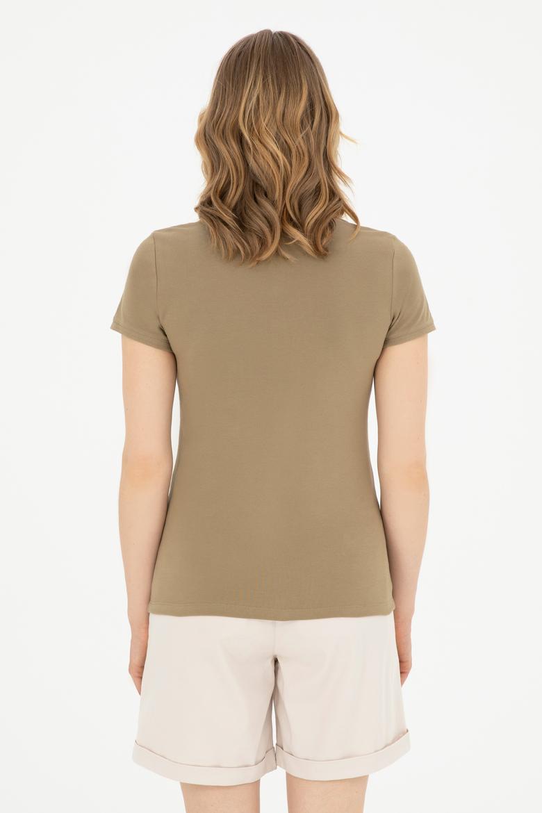 Kadın Haki Basic Polo Yaka Tişört - 50285846169