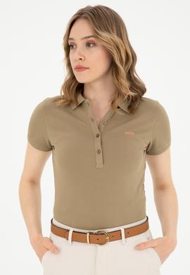 Kadın Haki Basic Polo Yaka Tişört - 50285846169