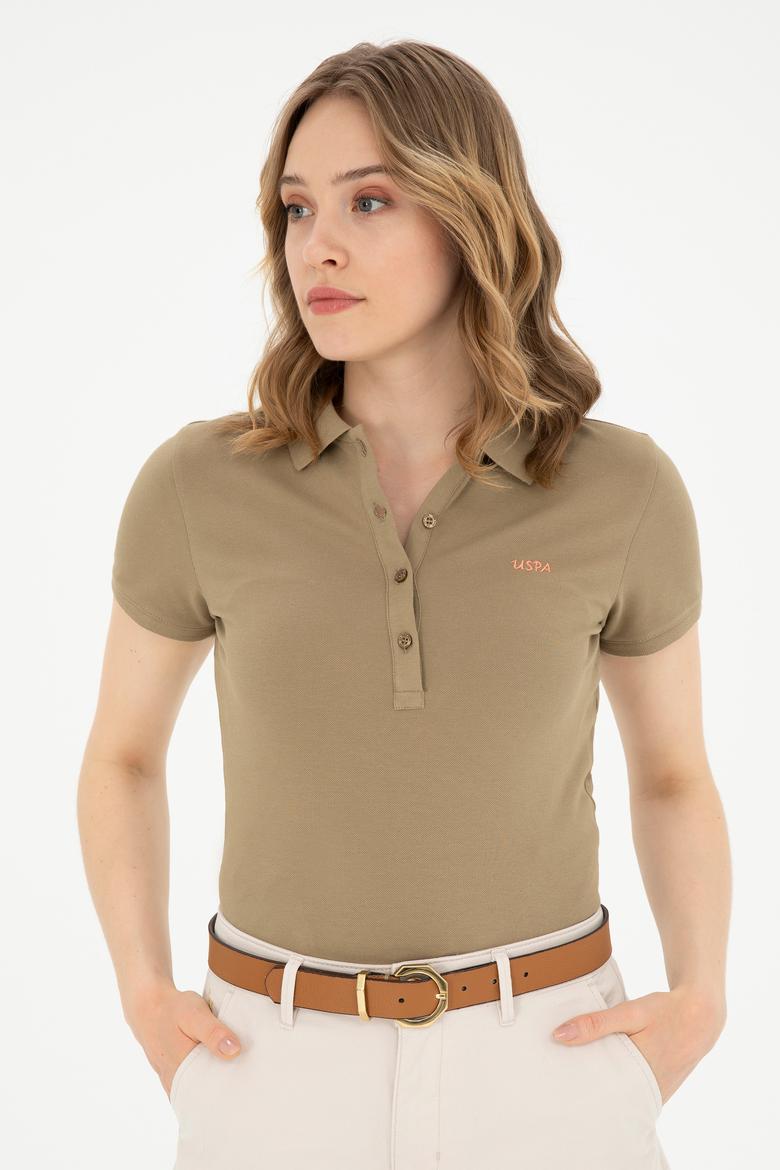 Kadın Haki Basic Polo Yaka Tişört - 50285846169