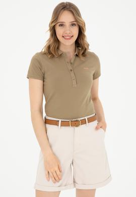 Kadın Haki Basic Polo Yaka Tişört - 50285846169