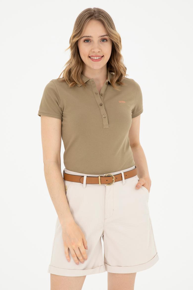 Kadın Haki Basic Polo Yaka Tişört