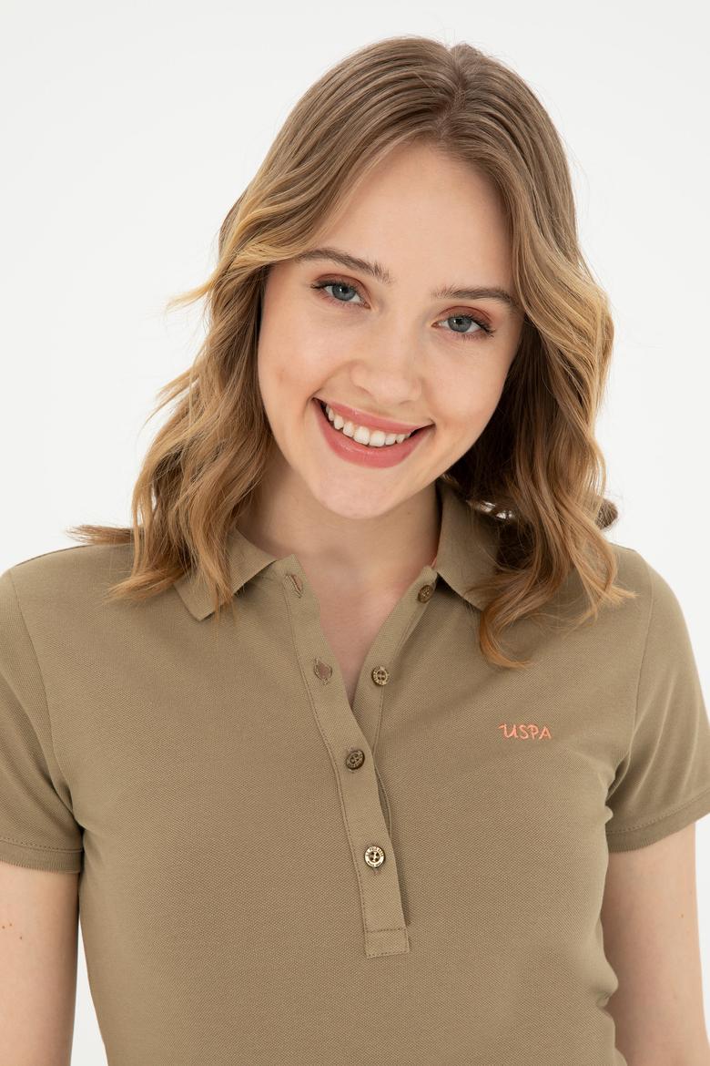 Kadın Haki Basic Polo Yaka Tişört - 50285846169