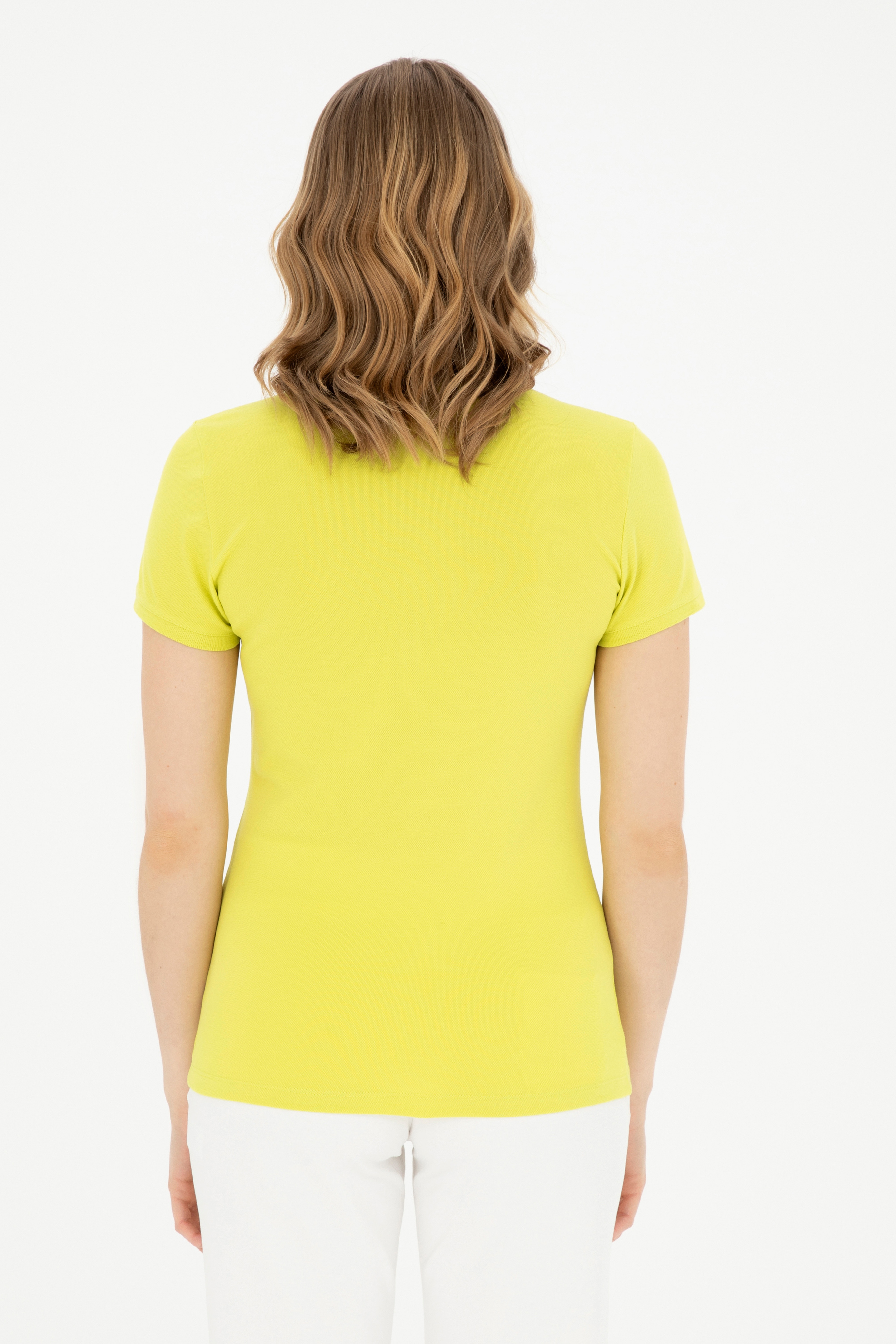 Kadın Fıstık Yeşili Basic Polo Yaka Tişört - Image 5