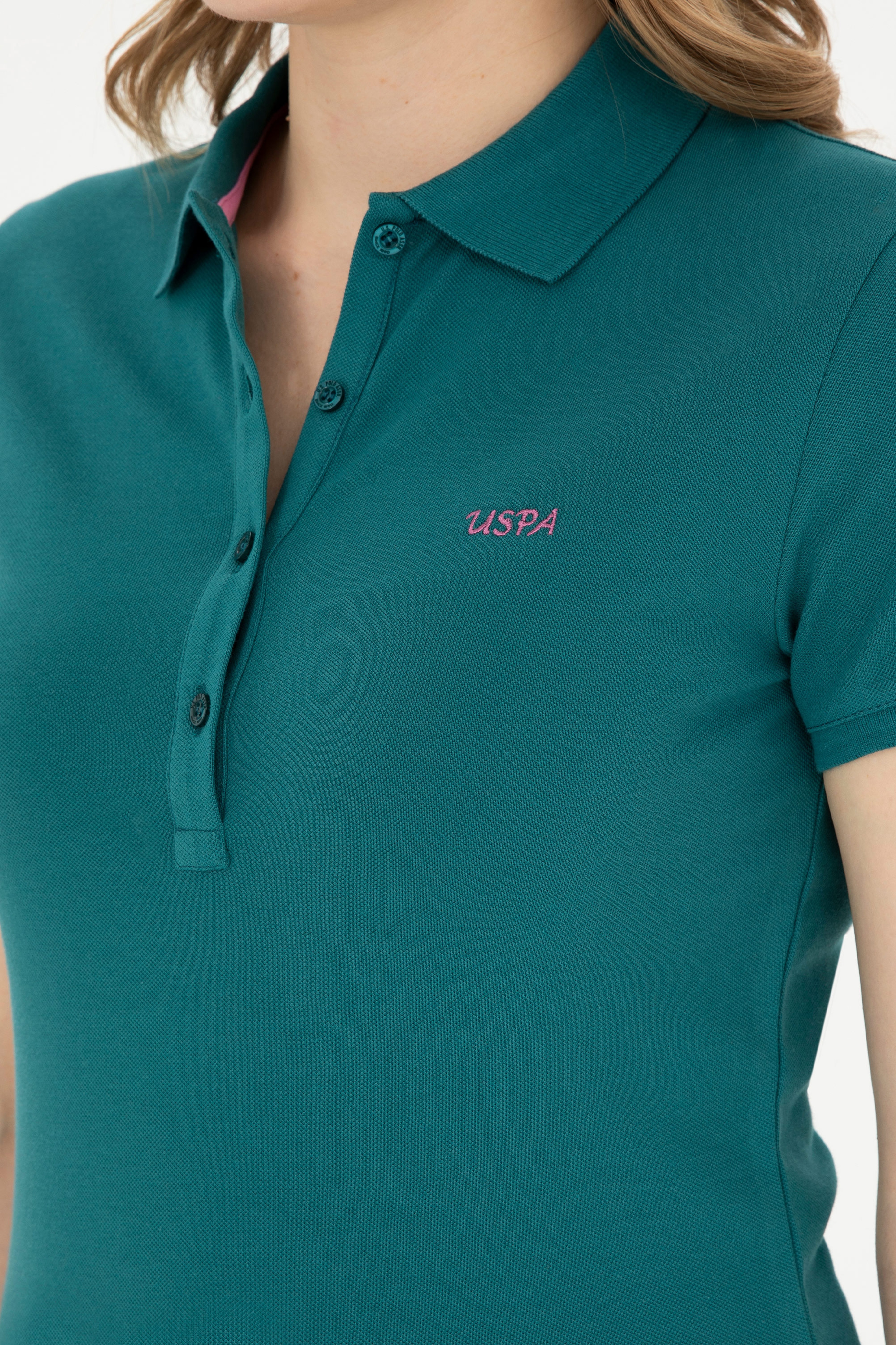 Kadın Koyu Yeşil Basic Polo Yaka Tişört