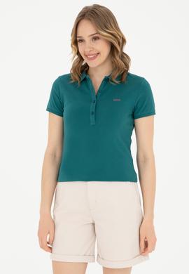 Kadın Koyu Yeşil Basic Polo Yaka Tişört - 50285846185