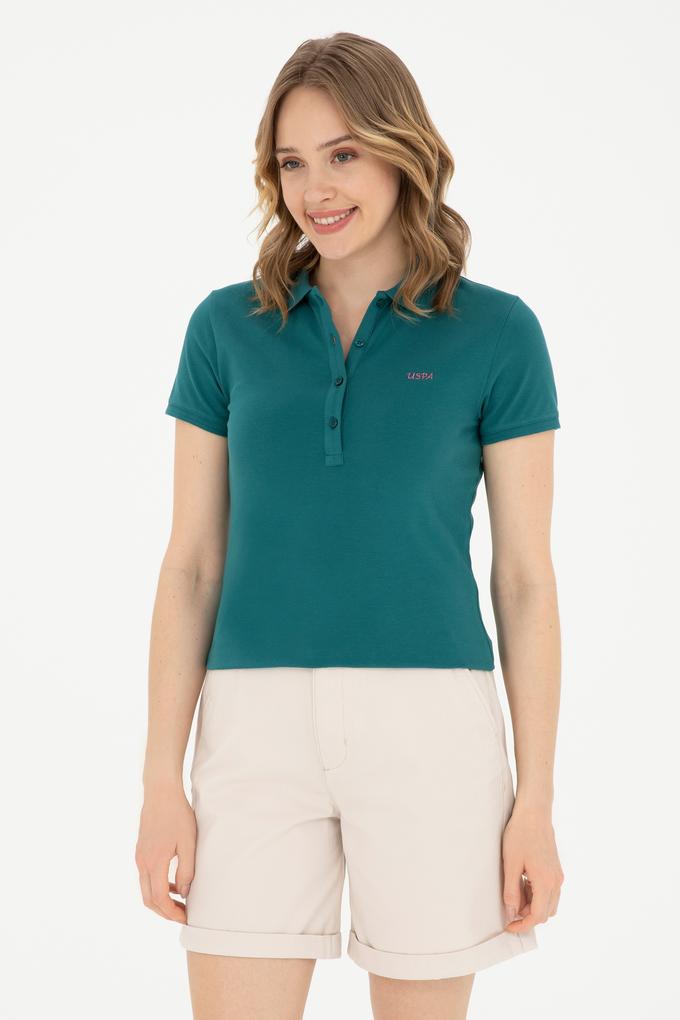 Kadın Koyu Yeşil Basic Polo Yaka Tişört