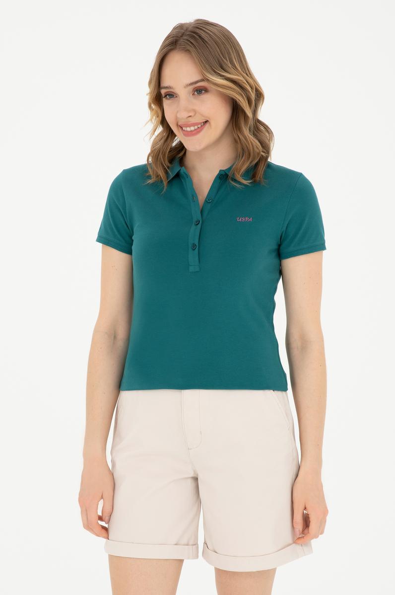 Kadın Koyu Yeşil Basic Polo Yaka Tişört