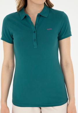 Kadın Koyu Yeşil Basic Polo Yaka Tişört - 50285846185