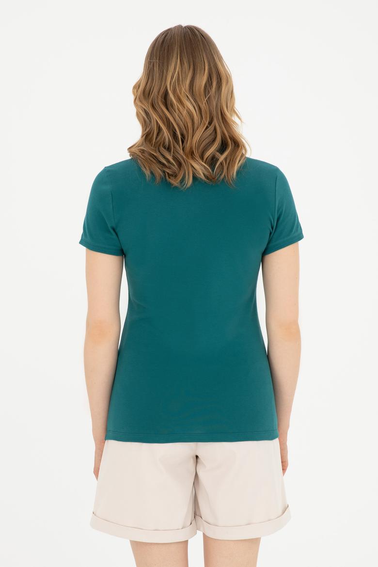 Kadın Koyu Yeşil Basic Polo Yaka Tişört - 50285846185