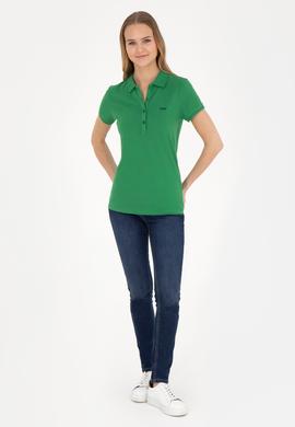 Kadın Yeşil Basic Polo Yaka Tişört - 50285846041