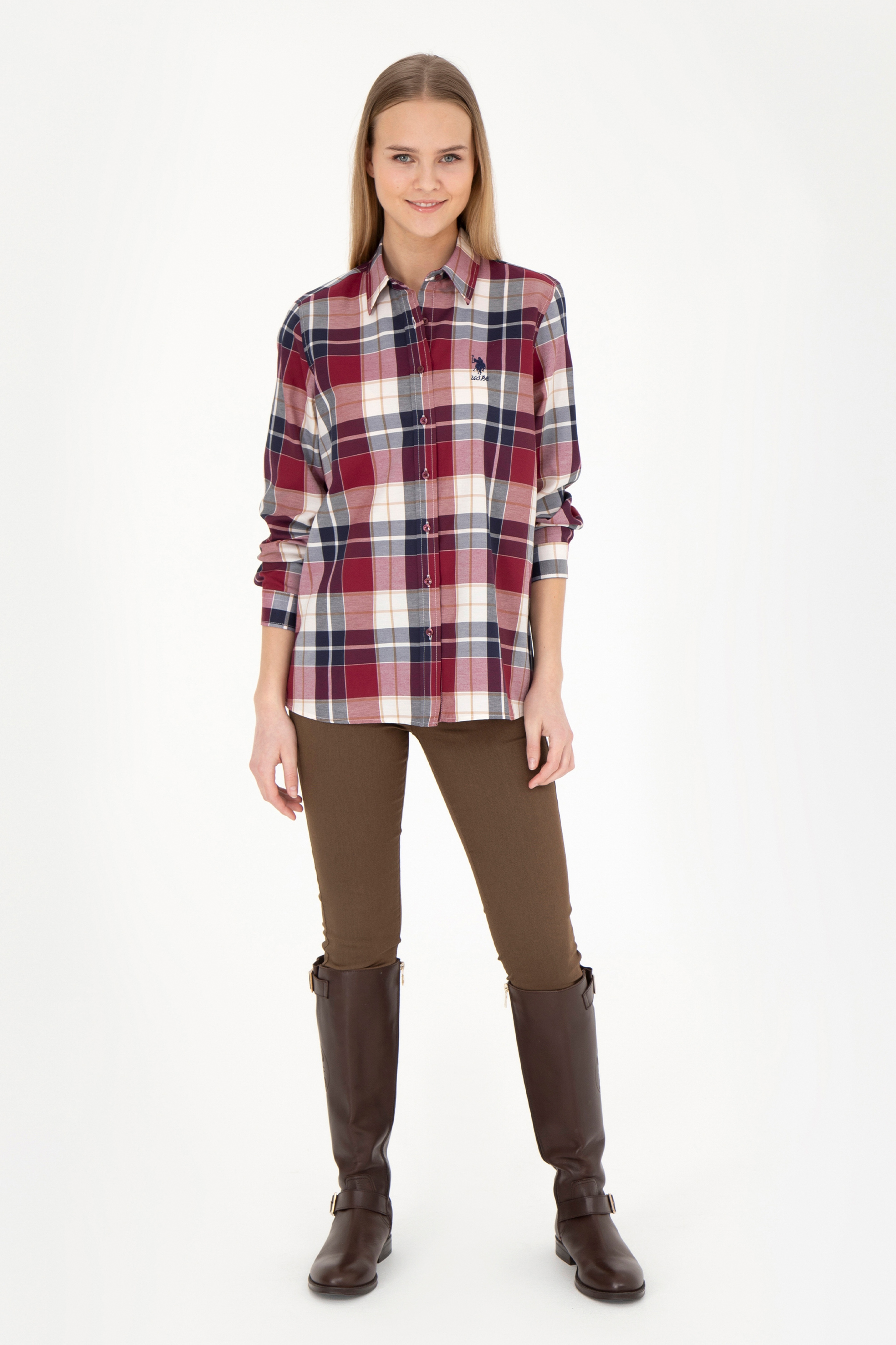 Kadın Bordo Uzun Kollu Gömlek