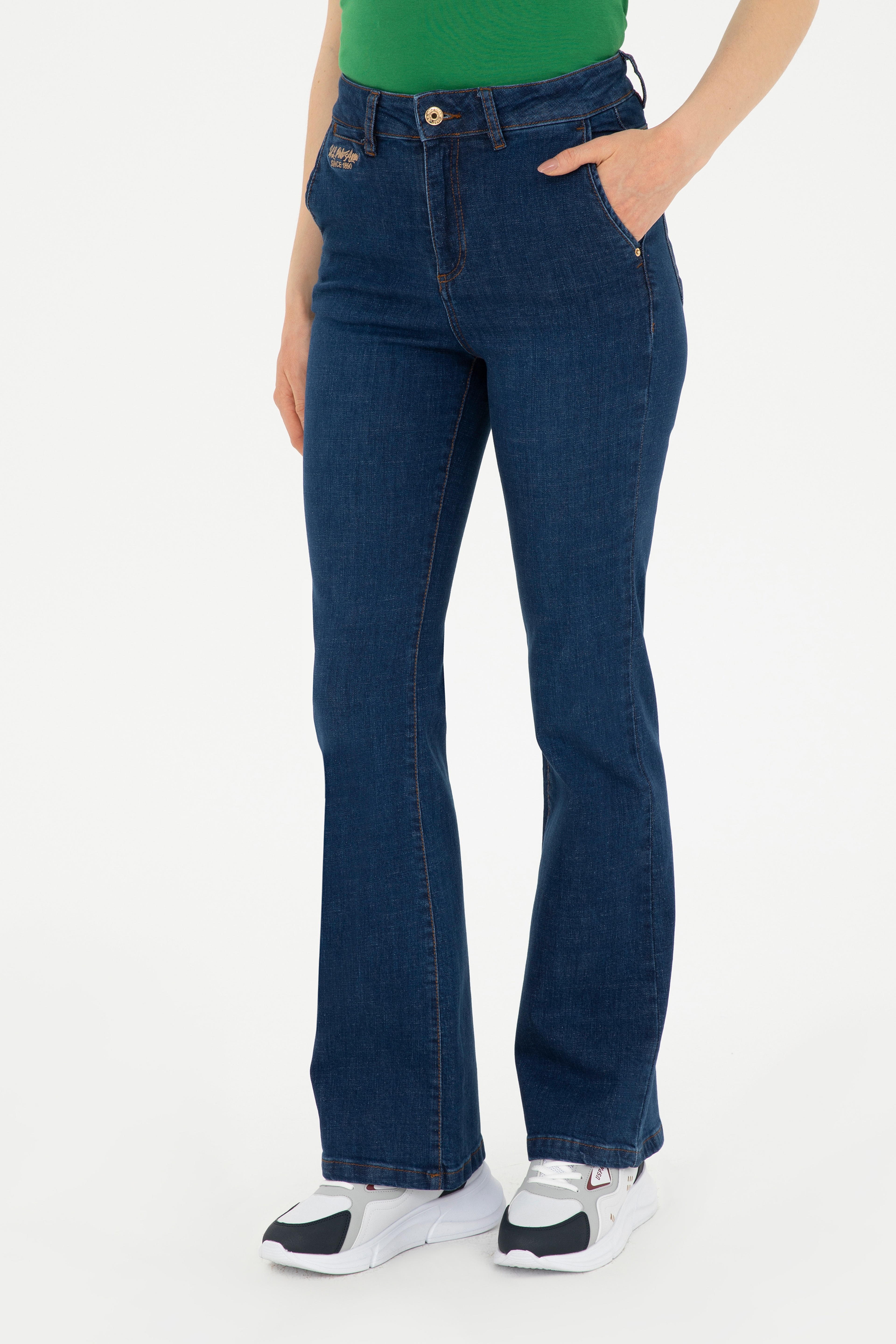 Kadın Mavi Slim Flare Fit Jean Pantolon - Image 2